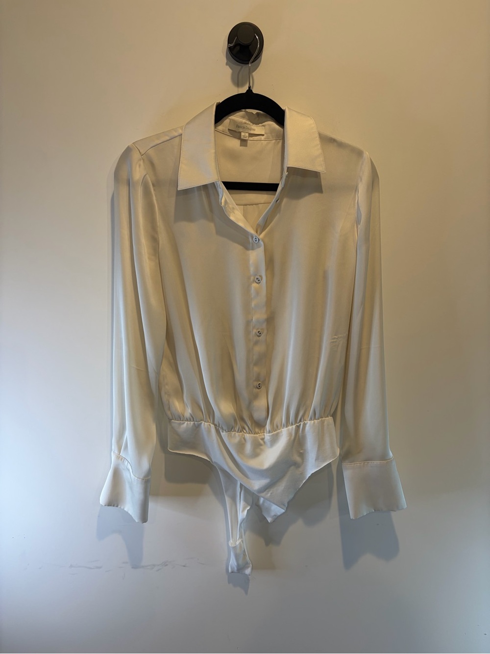 Favorite Daughter Ivory Satin Tie-Hem Button-Down Blouse
